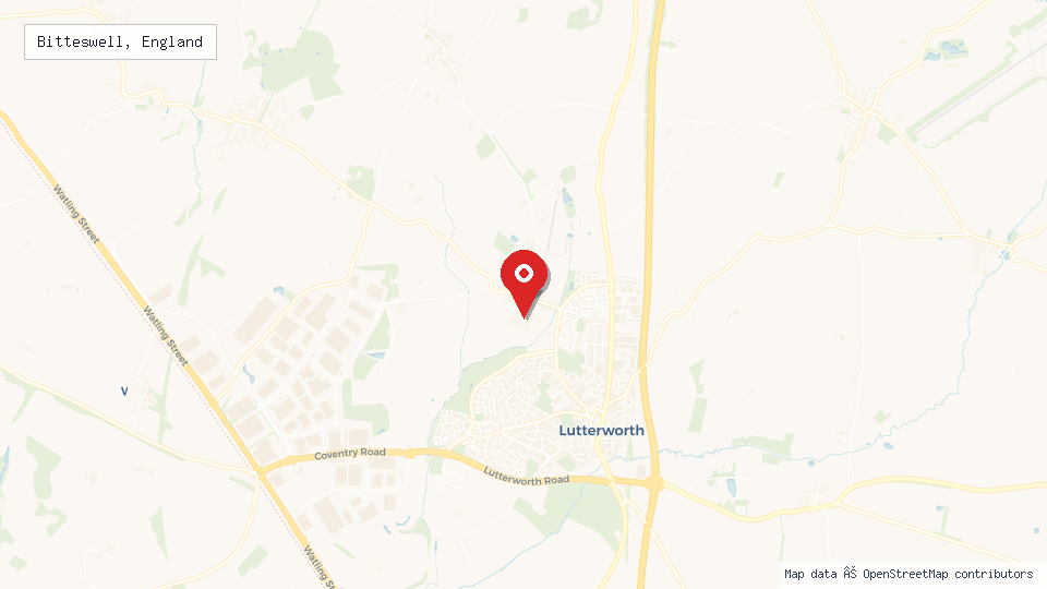 Street map of Bitteswell, England with location pin