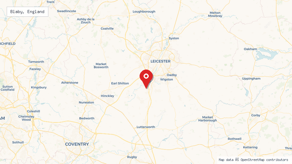 Street map of Blaby, England with location pin