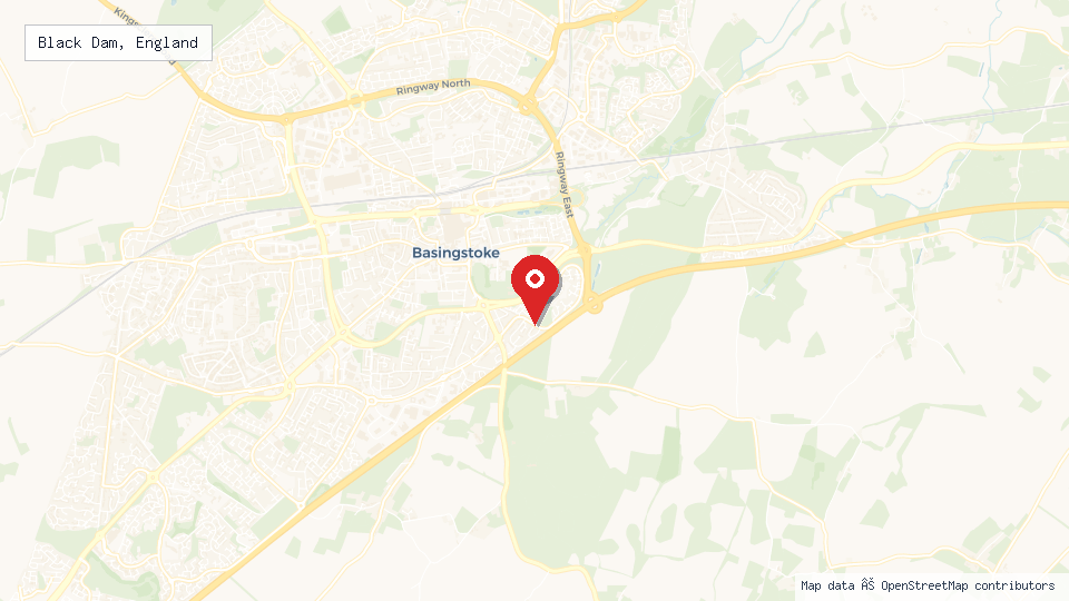 Street map of Black Dam, England with location pin