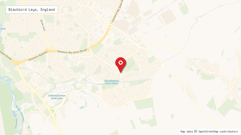 Street map of Blackbird Leys, England with location pin