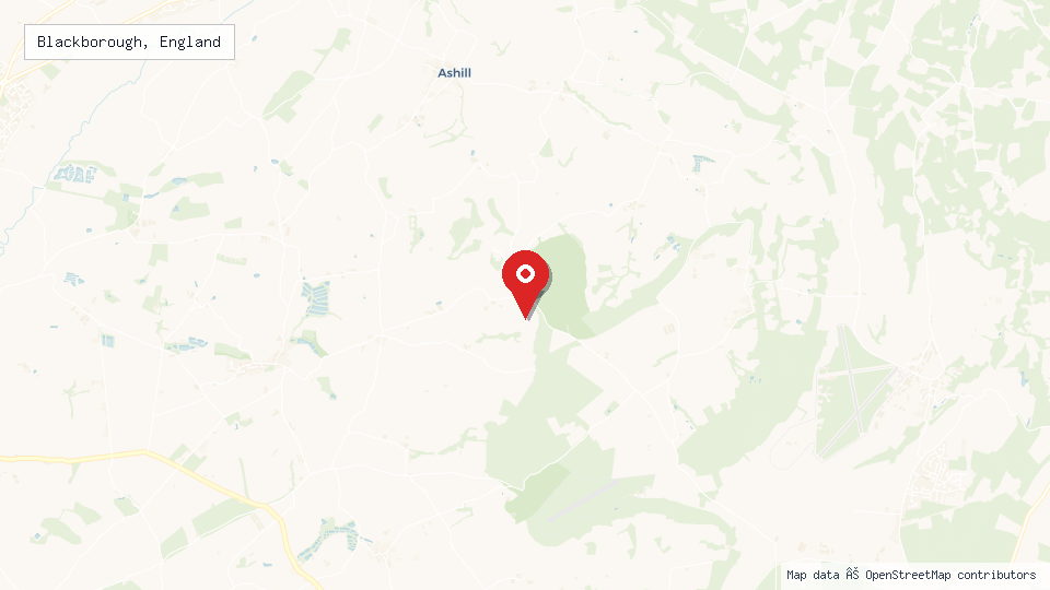 Street map of Blackborough, England with location pin