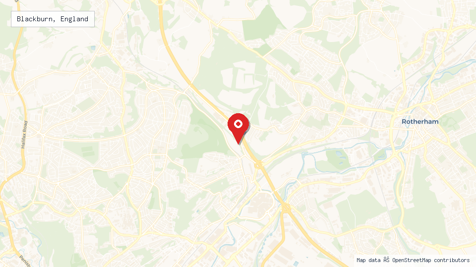 Street map of Blackburn, England with location pin
