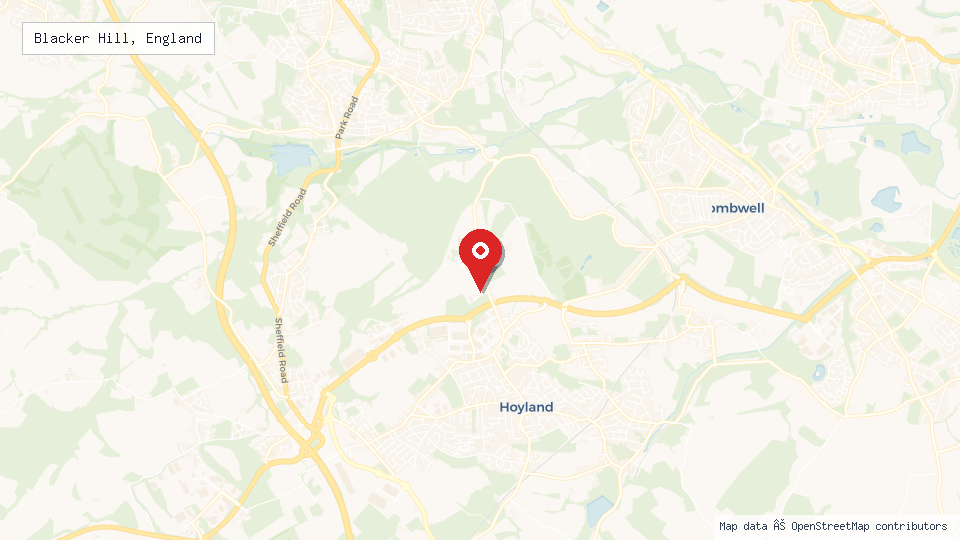 Street map of Blacker Hill, England with location pin