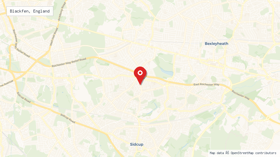 Street map of Blackfen, England with location pin