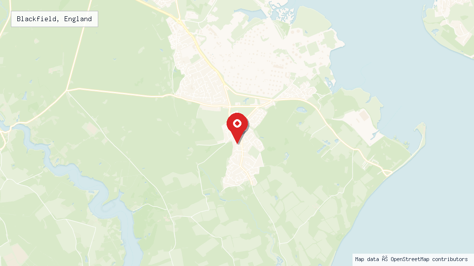 Street map of Blackfield, England with location pin