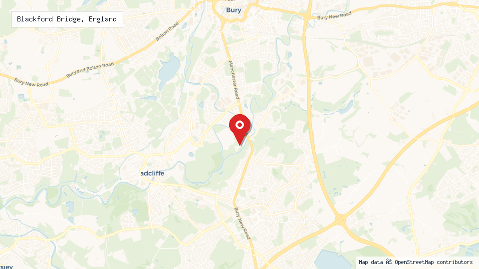 Street map of Blackford Bridge, England with location pin