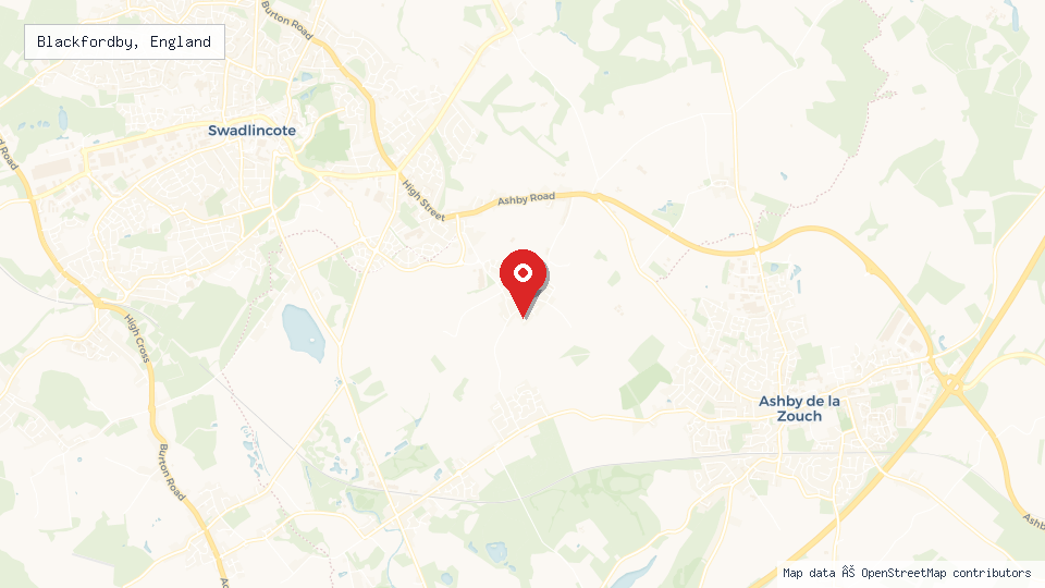 Street map of Blackfordby, England with location pin