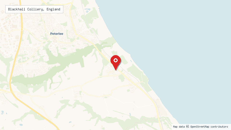 Street map of Blackhall Colliery, England with location pin