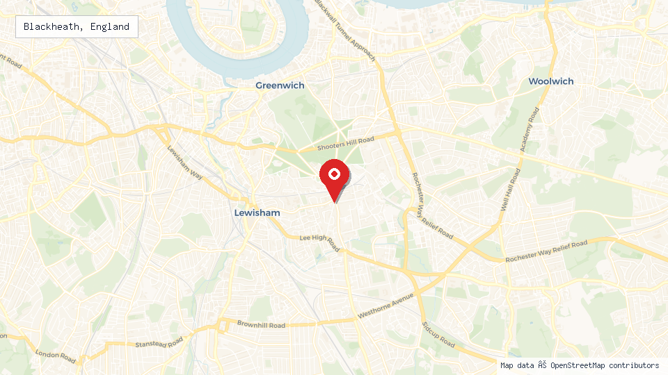 Street map of Blackheath, England with location pin