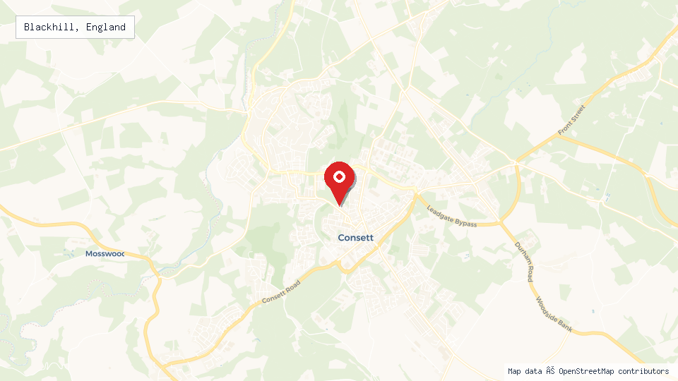 Street map of Blackhill, England with location pin