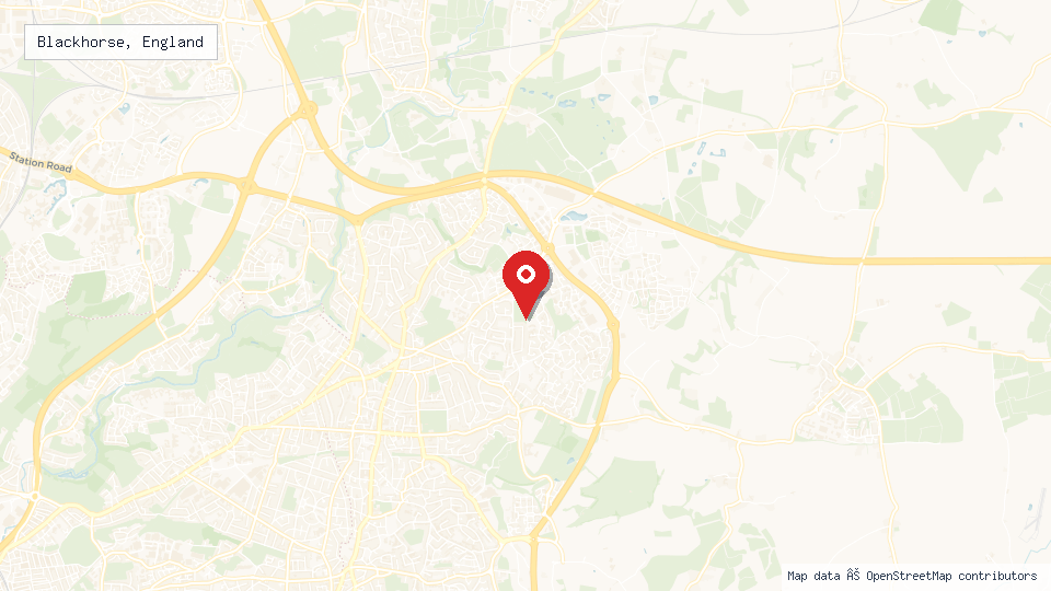 Street map of Blackhorse, England with location pin