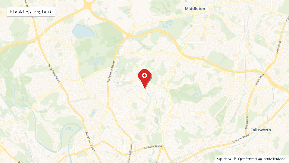Street map of Blackley, England with location pin