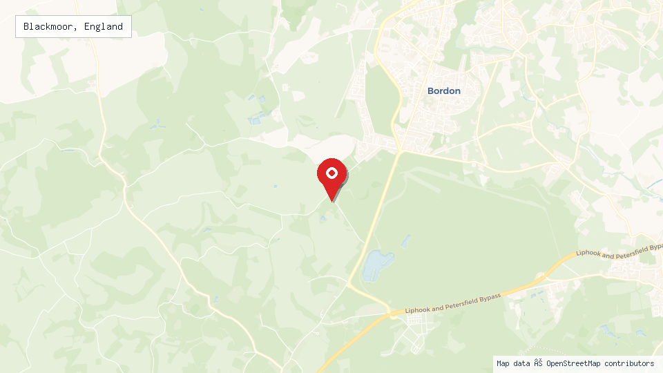 Street map of Blackmoor, England with location pin