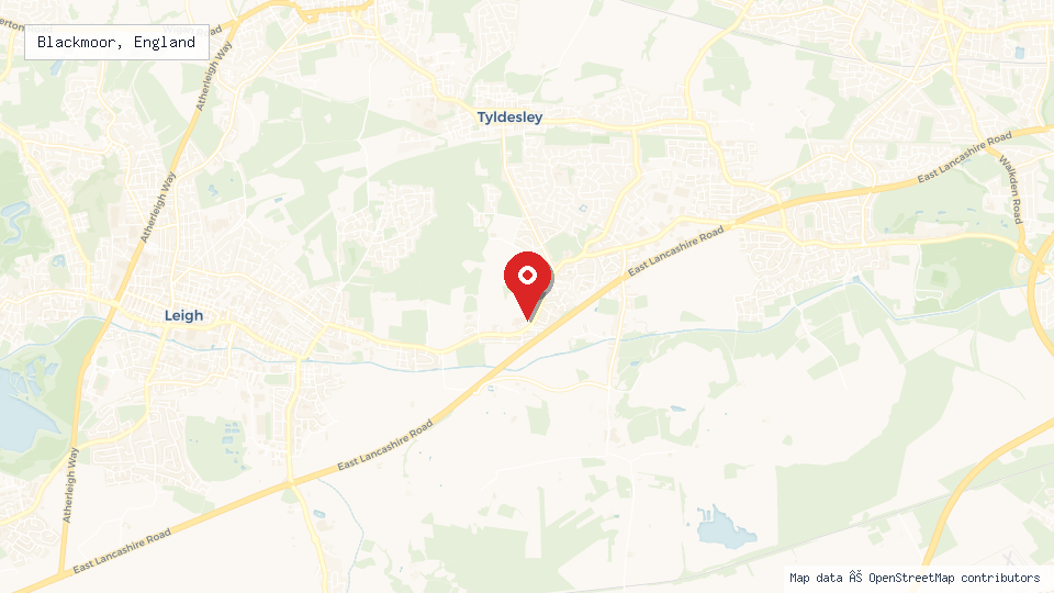 Street map of Blackmoor, England with location pin