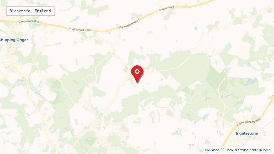 Street map of Blackmore, England with location pin