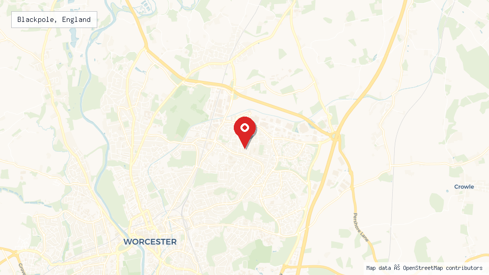 Street map of Blackpole, England with location pin