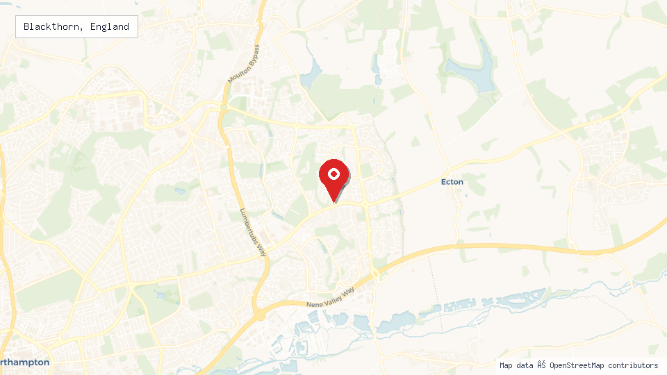 Street map of Blackthorn, England with location pin