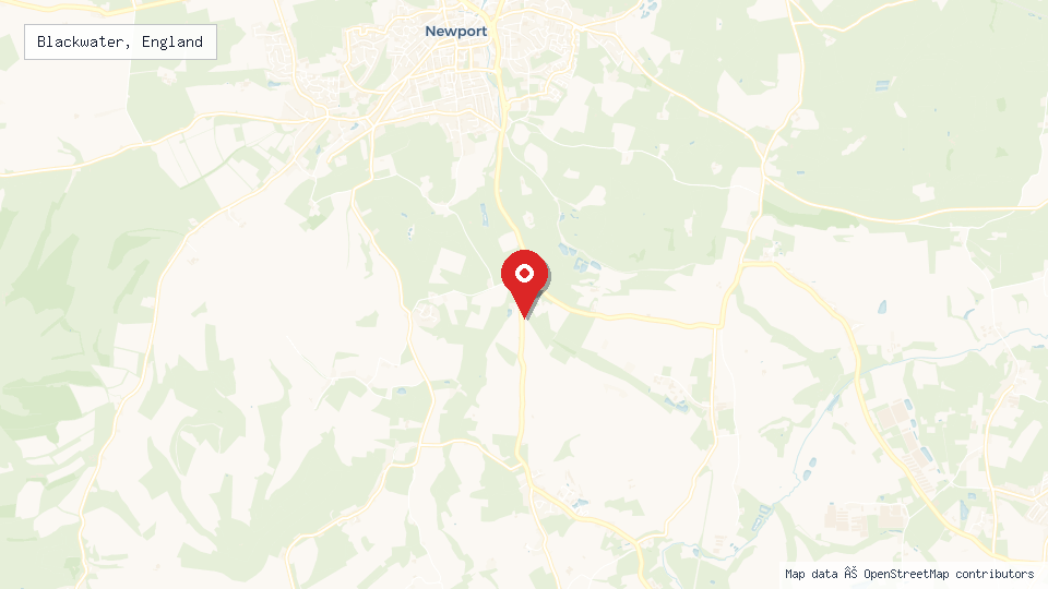 Street map of Blackwater, England with location pin