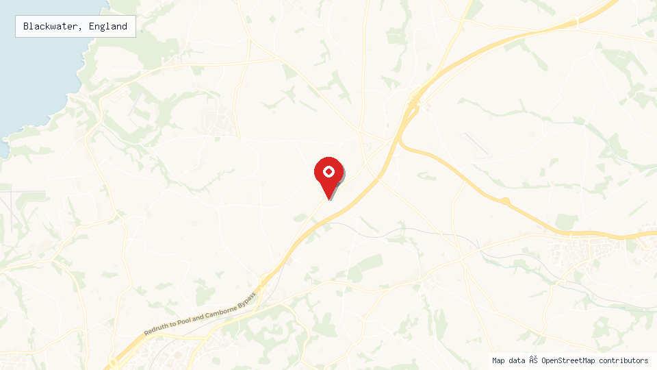 Street map of Blackwater, England with location pin