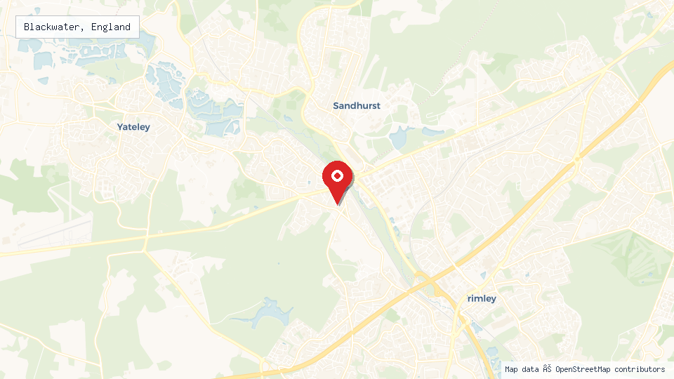 Street map of Blackwater, England with location pin