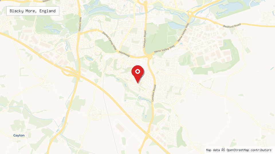 Street map of Blacky More, England with location pin