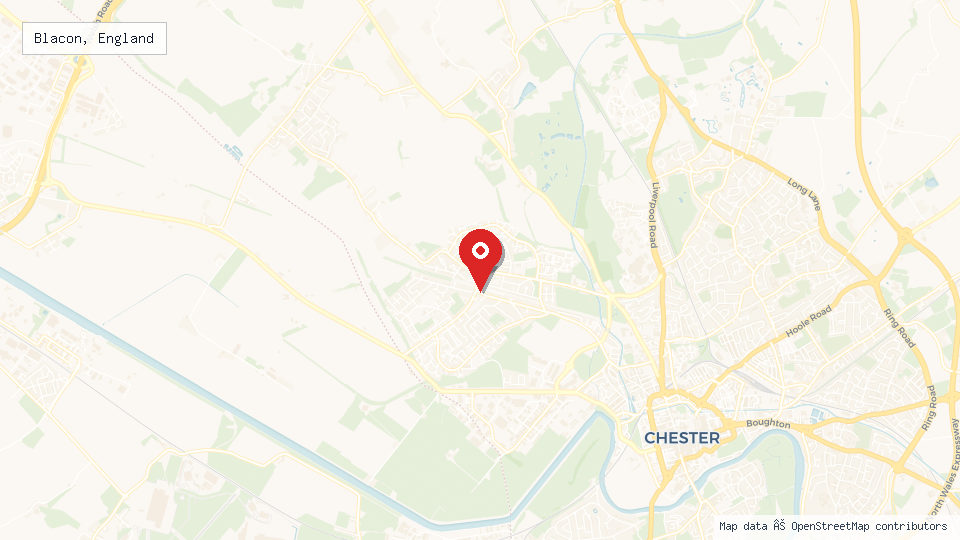 Street map of Blacon, England with location pin