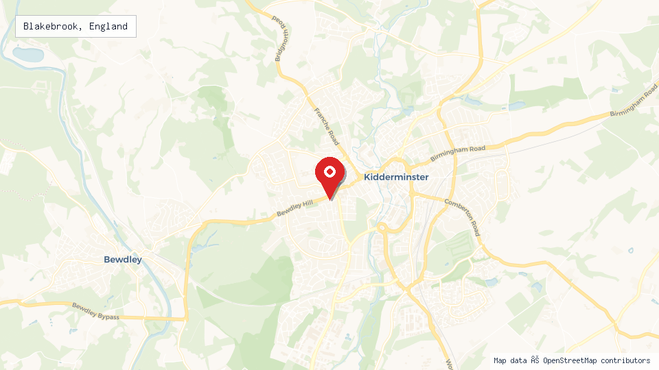 Street map of Blakebrook, England with location pin