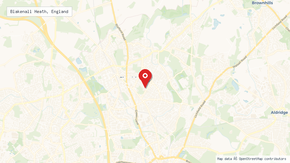 Street map of Blakenall Heath, England with location pin