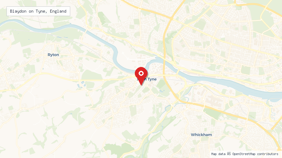 Street map of Blaydon on Tyne, England with location pin