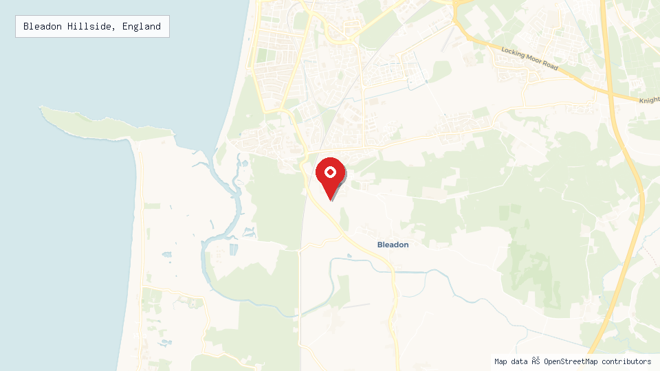 Street map of Bleadon Hillside, England with location pin
