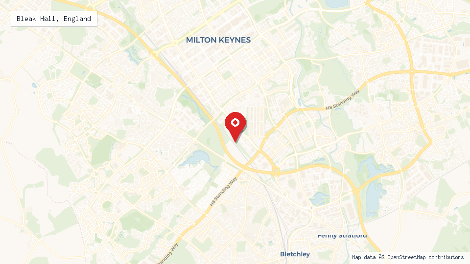 Street map of Bleak Hall, England with location pin