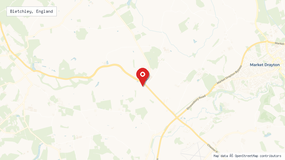 Street map of Bletchley, England with location pin