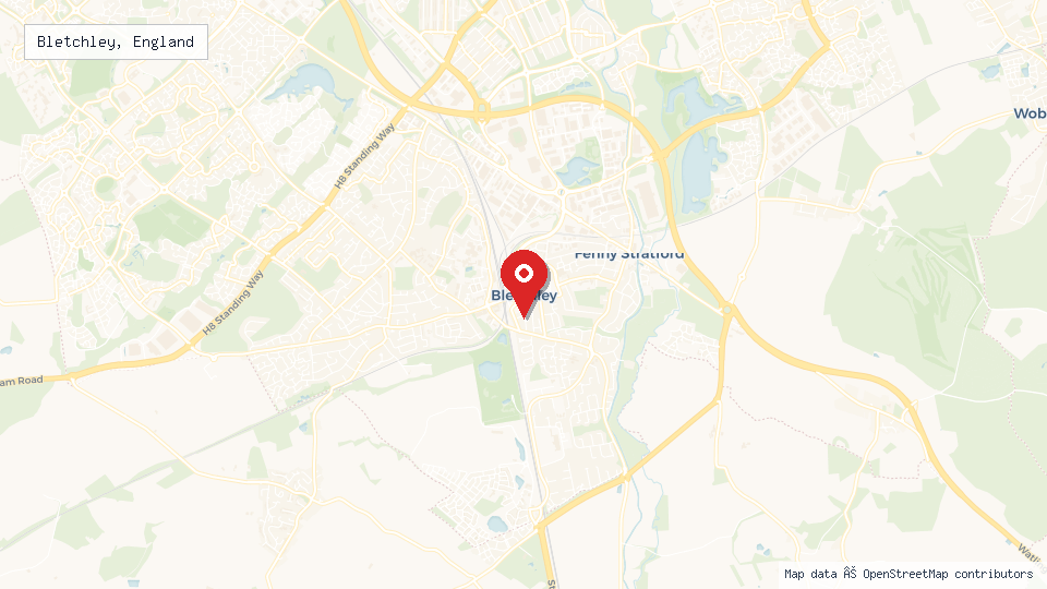 Street map of Bletchley, England with location pin