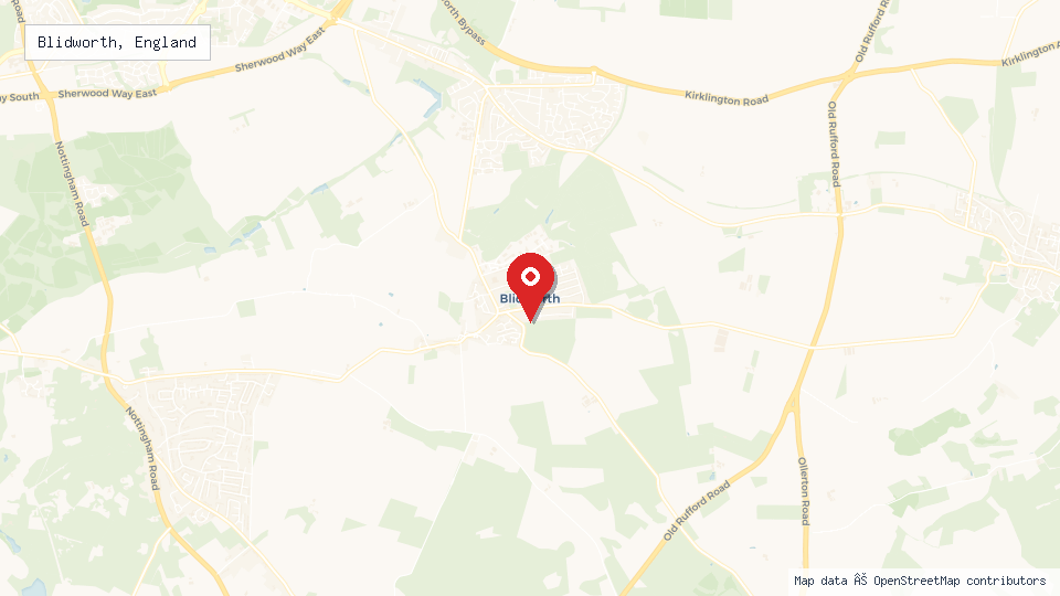 Street map of Blidworth, England with location pin