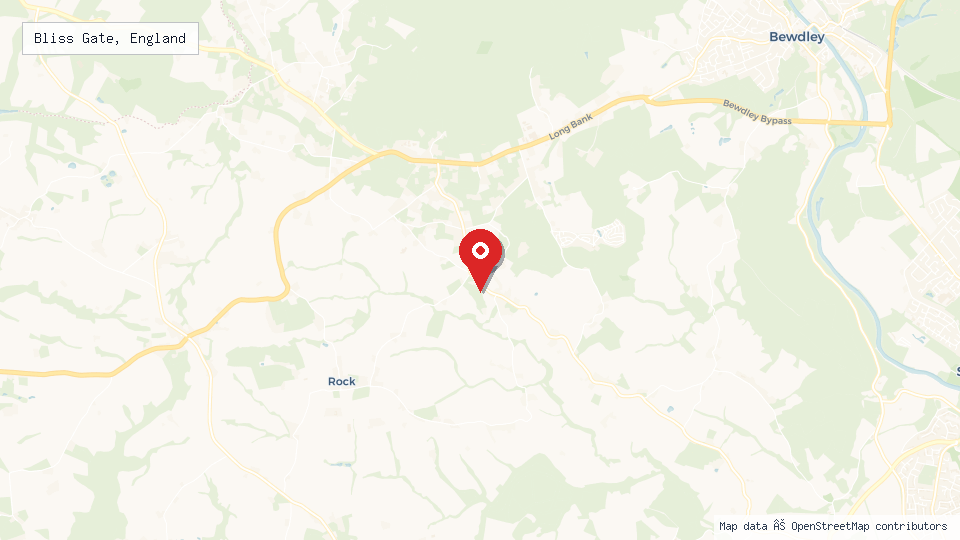 Street map of Bliss Gate, England with location pin