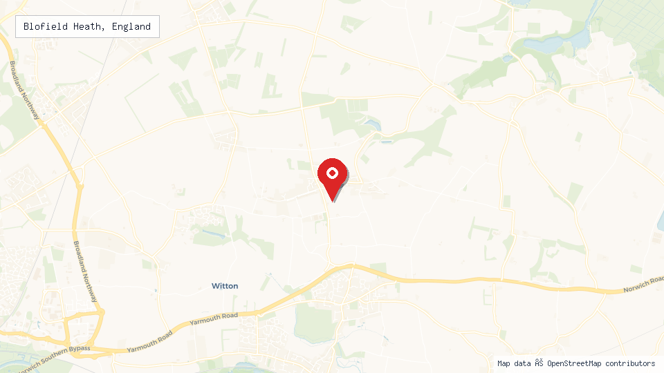 Street map of Blofield Heath, England with location pin
