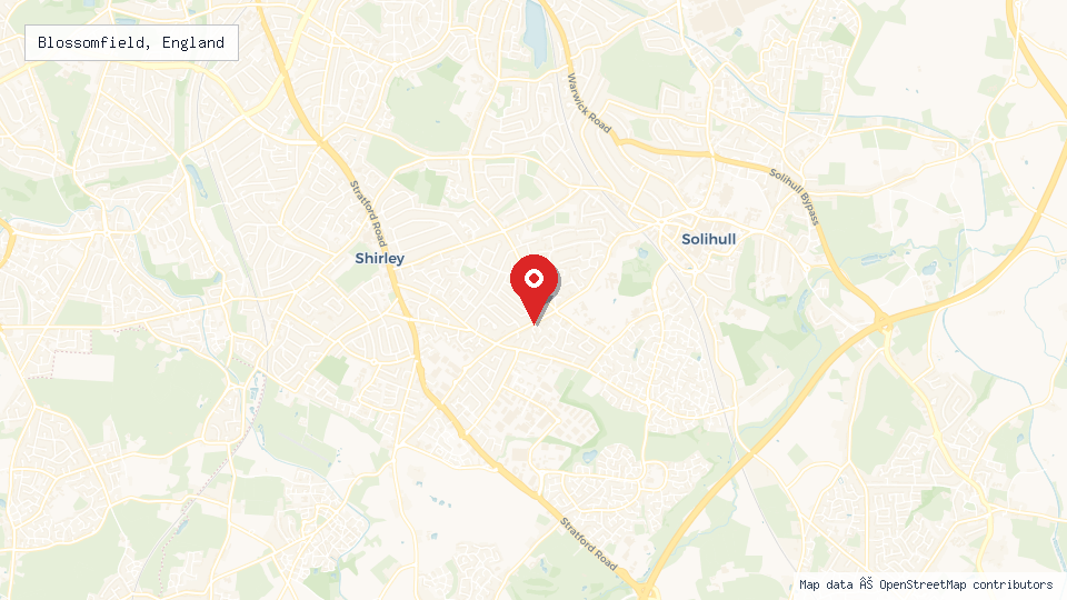 Street map of Blossomfield, England with location pin