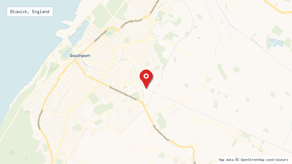Street map of Blowick, England with location pin