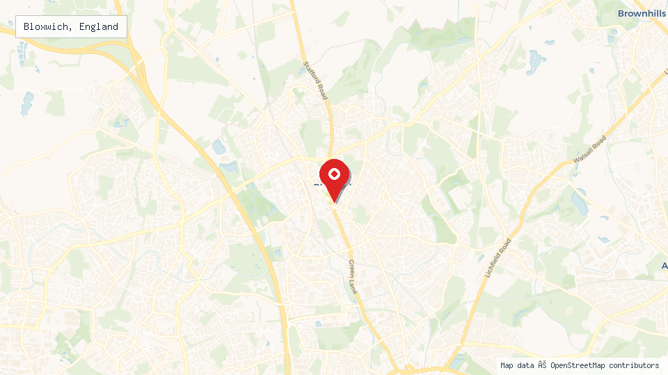 Street map of Bloxwich, England with location pin