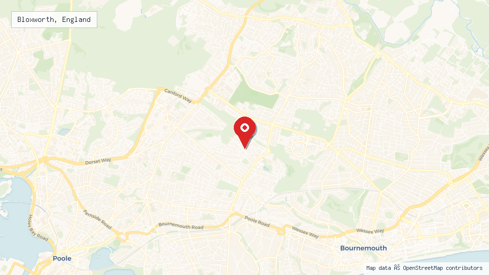 Street map of Bloxworth, England with location pin