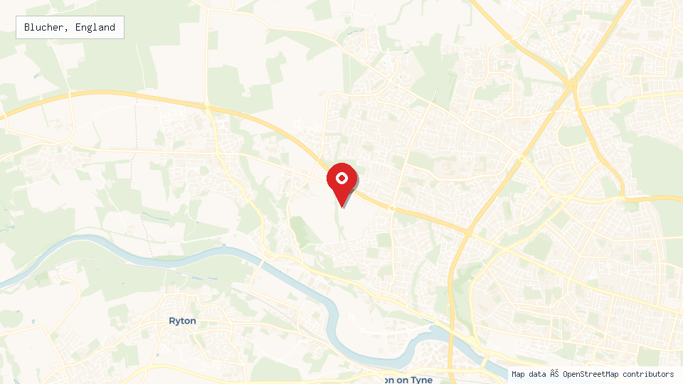 Street map of Blucher, England with location pin