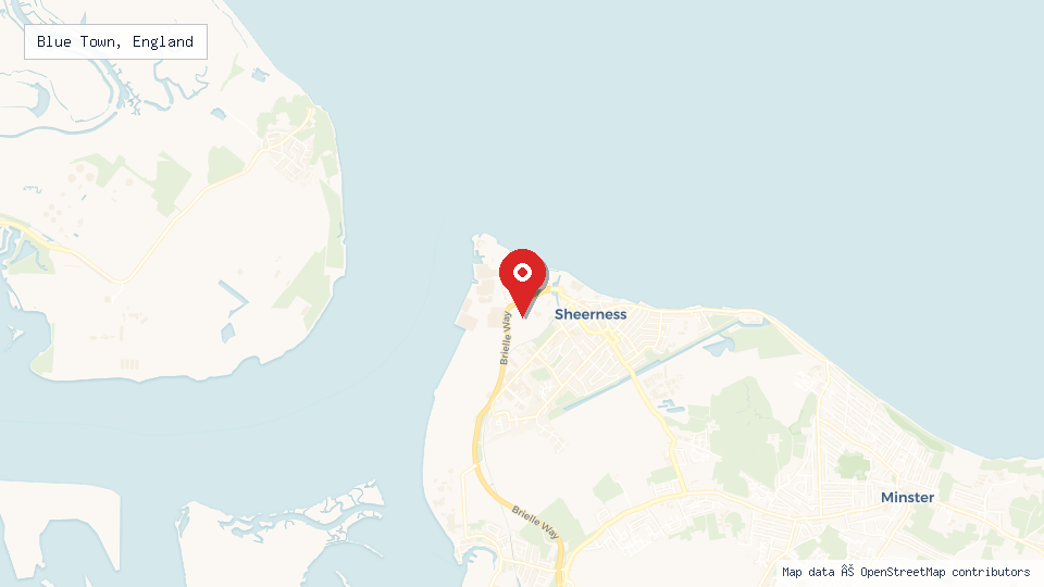 Street map of Blue Town, England with location pin
