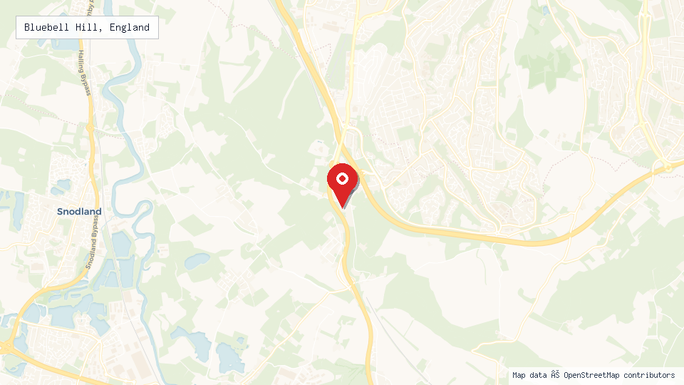 Street map of Bluebell Hill, England with location pin