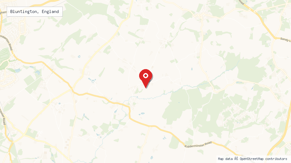 Street map of Bluntington, England with location pin