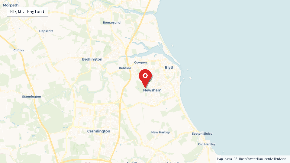 Street map of Blyth, England with location pin