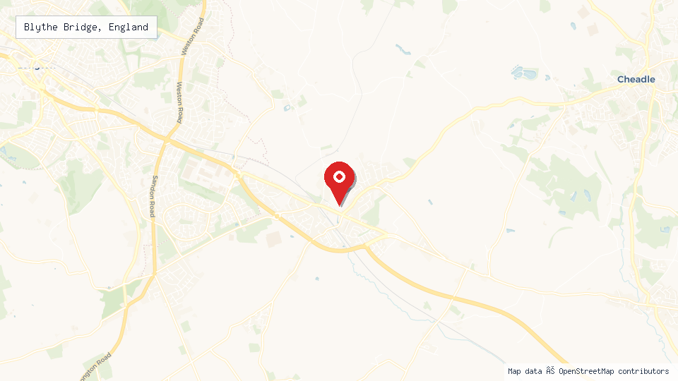 Street map of Blythe Bridge, England with location pin