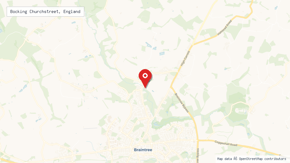Street map of Bocking Churchstreet, England with location pin