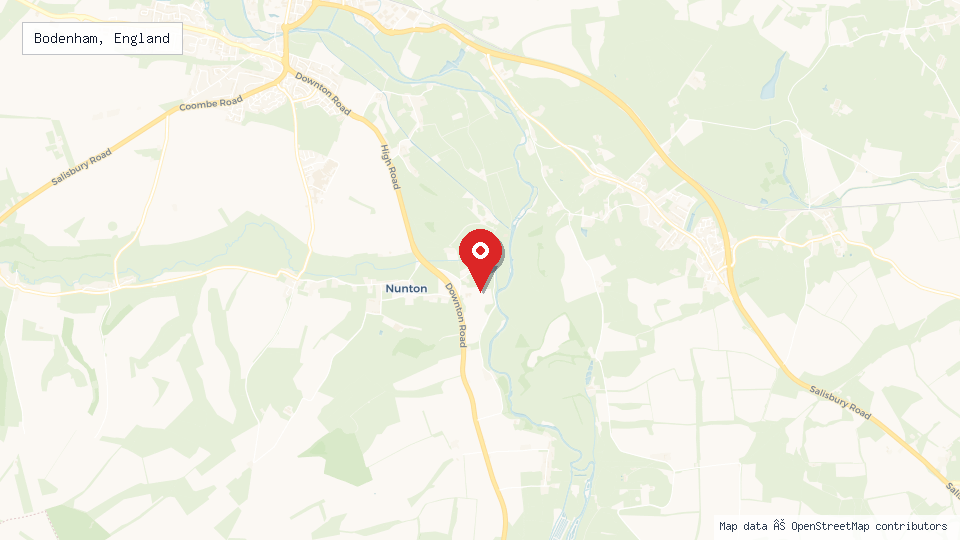 Street map of Bodenham, England with location pin