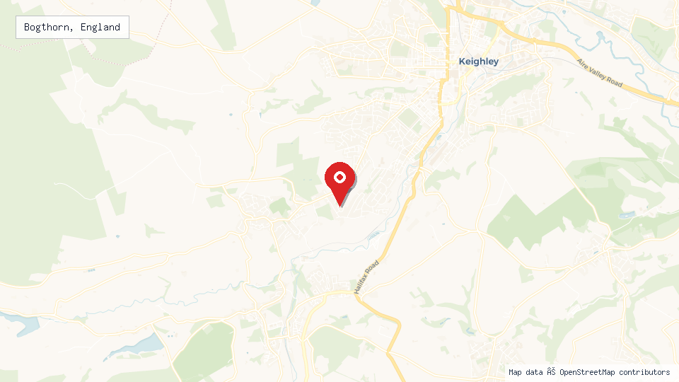 Street map of Bogthorn, England with location pin
