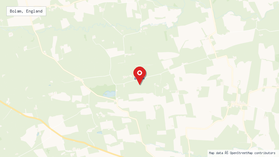 Street map of Bolam, England with location pin